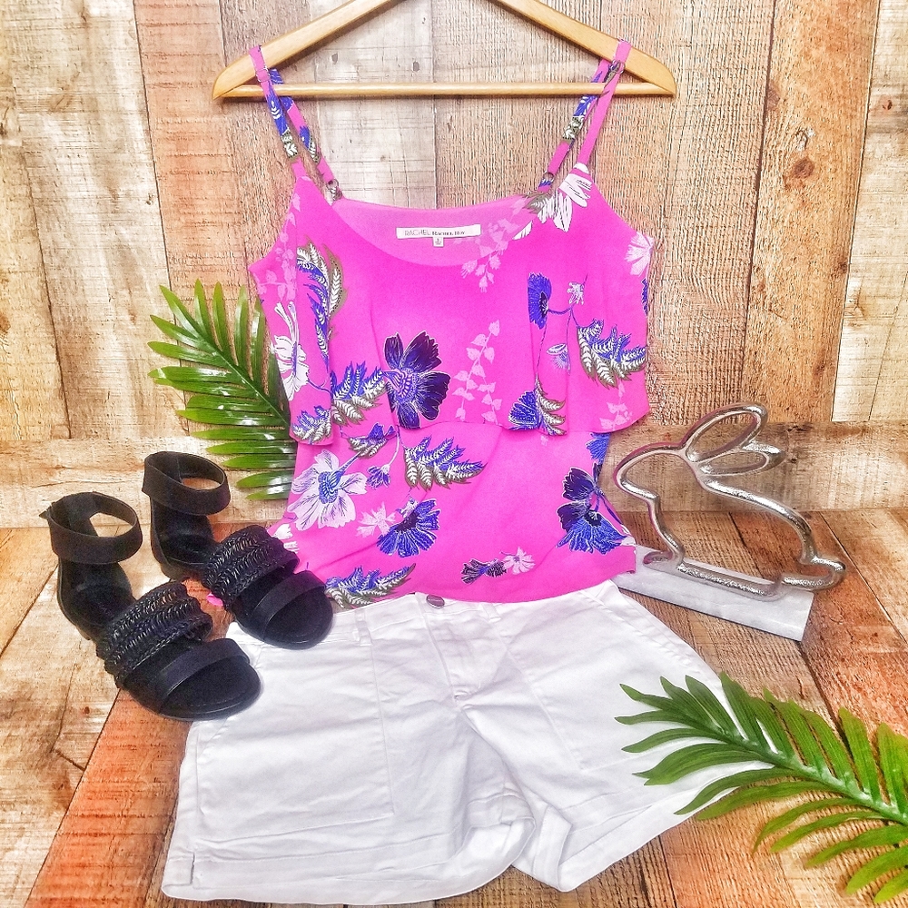Rachel Roy | Hot Pink Floral Flounce Tank Top/Cami